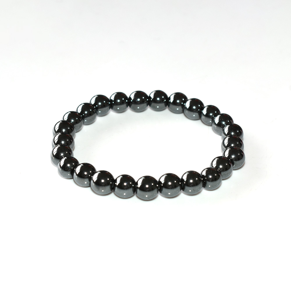 Close-up of Hematite Bracelet highlighting reflective metallic surface