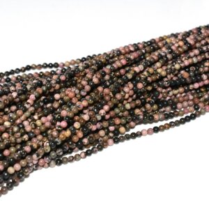 black line rhodonite 3mm beads round stone strand