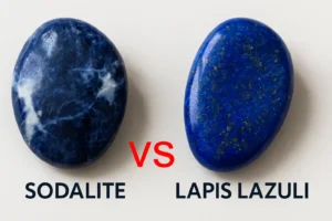 Sodalite vs Lapis Lazuli – side-by-side comparison of two polished blue gemstones showing their distinct color, texture, and pattern differences