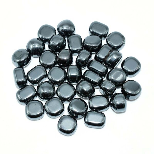 15–30mm Tumbled Hematite stones piled on white background