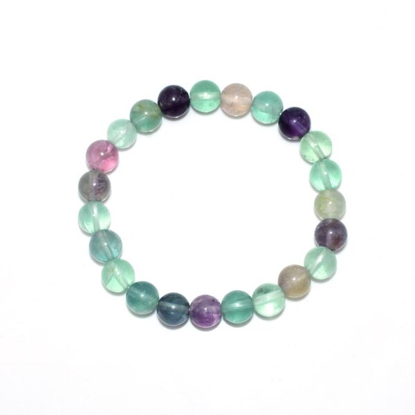 Single fluorite crystal bracelet with green, purple, and clear round beads