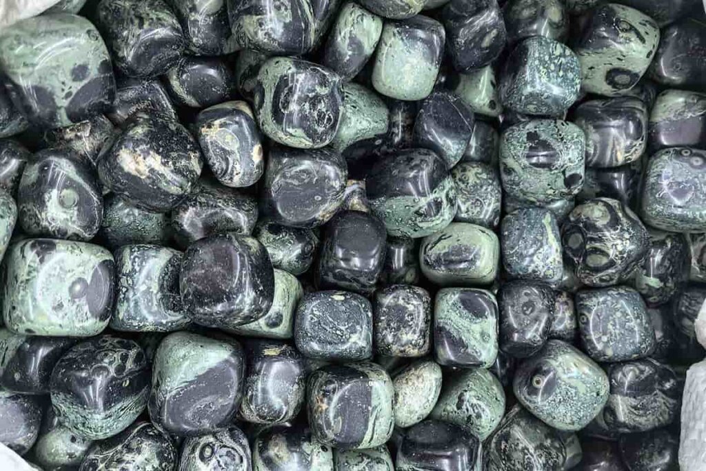 Kambaba Jasper Meaning tumbled stones with smooth finish and deep green-black patterns