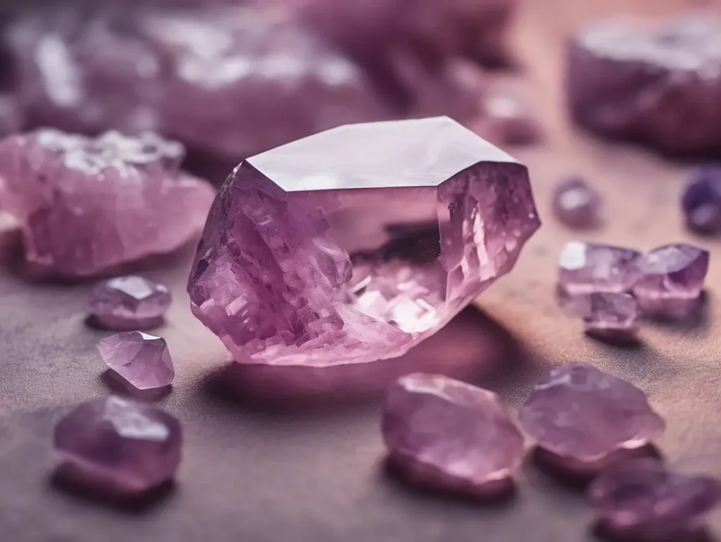 Scattered raw pink amethyst pieces—illustrating how fragmented forms still carry the full pink amethyst meaning for crystal lovers.