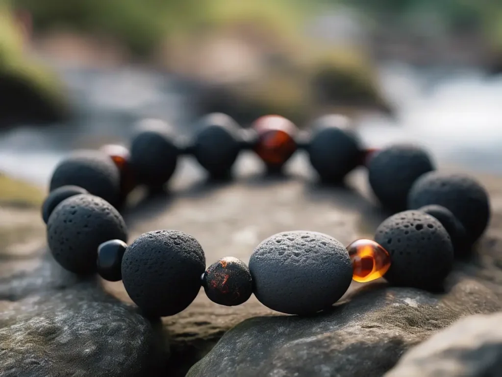 Discover lava stone bracelet benefits in nature, with grounding and calming energies