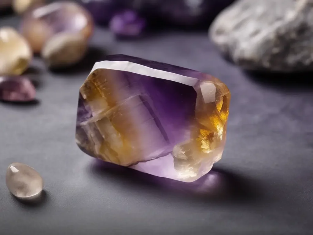 Tumbled ametrine stone with perfect 50/50 color split – Genuine crystal showing Benefits of Ametrine