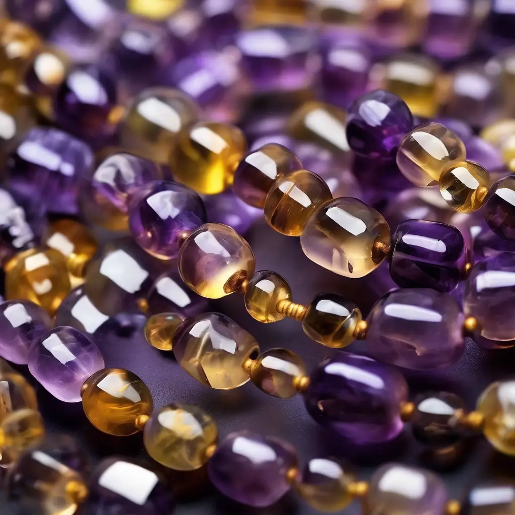 Close-up of faceted ametrine beads – Benefits of Ametrine in chakra alignment