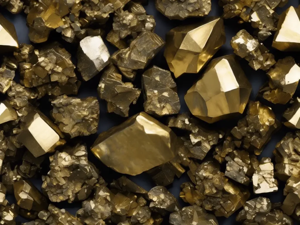 Raw pyrite stones used to craft bracelets, highlighting the natural origin of pyrite bracelet benefits