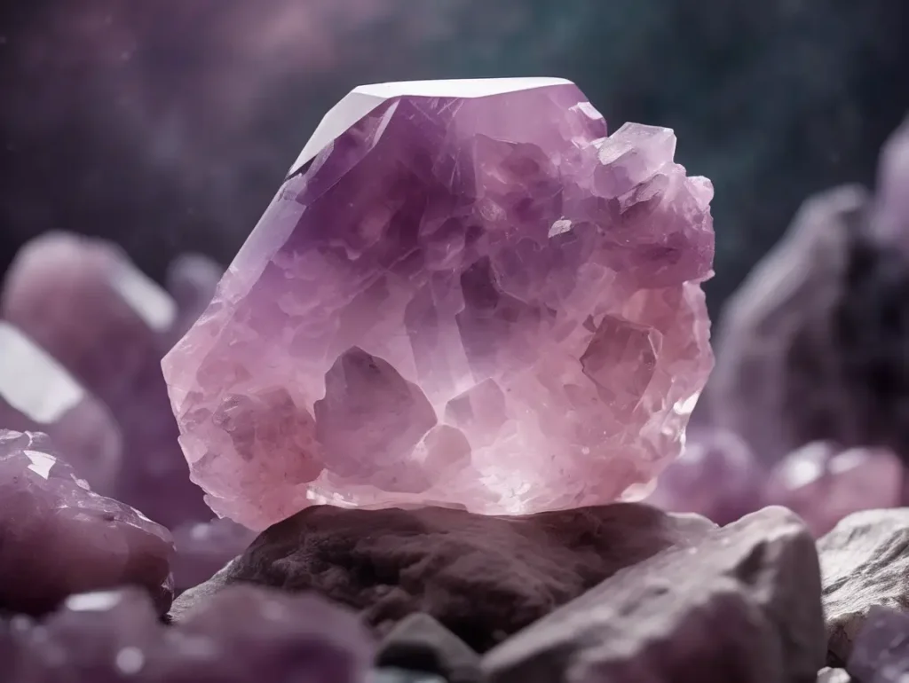 A raw pink amethyst crystal cluster, perfectly representing the essence of pink amethyst meaning in natural form.