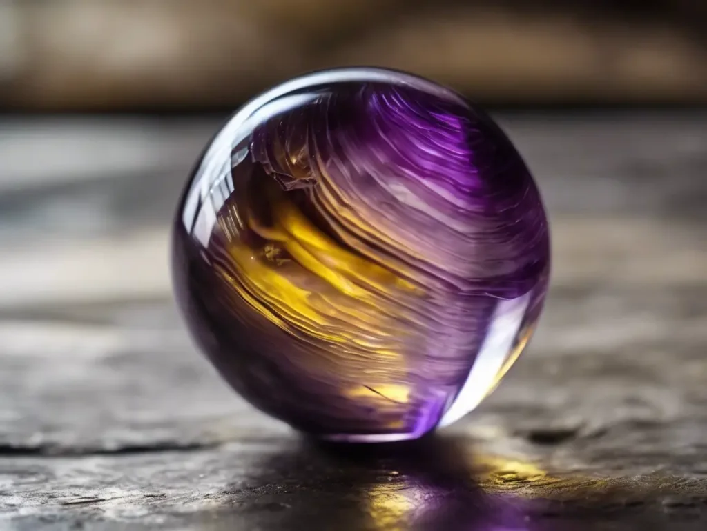 Polished ametrine sphere showing vivid purple and gold zones – Benefits of Ametrine in raw energy form