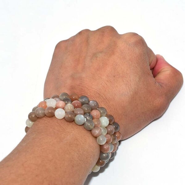 Peach Moonstone Bracelet worn on wrist showing natural fit and soft shimmer