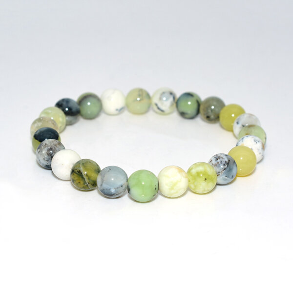 Green Opal Bracelet angled view showing bead shine and clarity