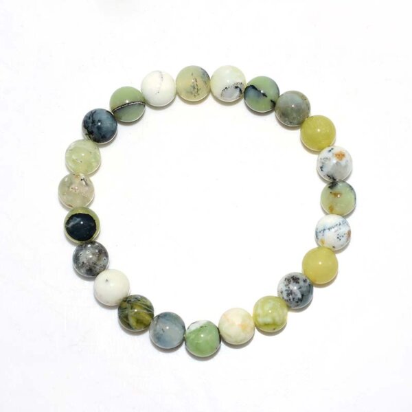 Flat lay of Green Opal Bracelet with polished round beads