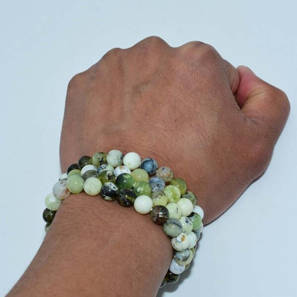 Wearing Green Opal Bracelet on wrist with natural light