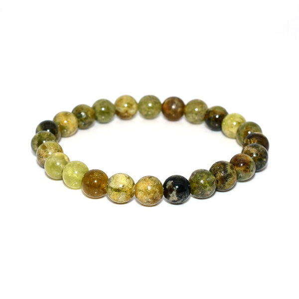 Minimal Green Garnet Bracelet on white background with subtle color mix