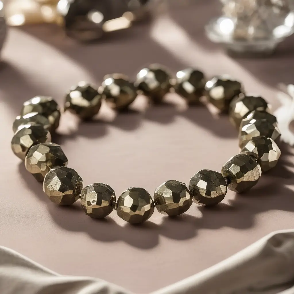 faceted pyrite bracelet benefits on desk
