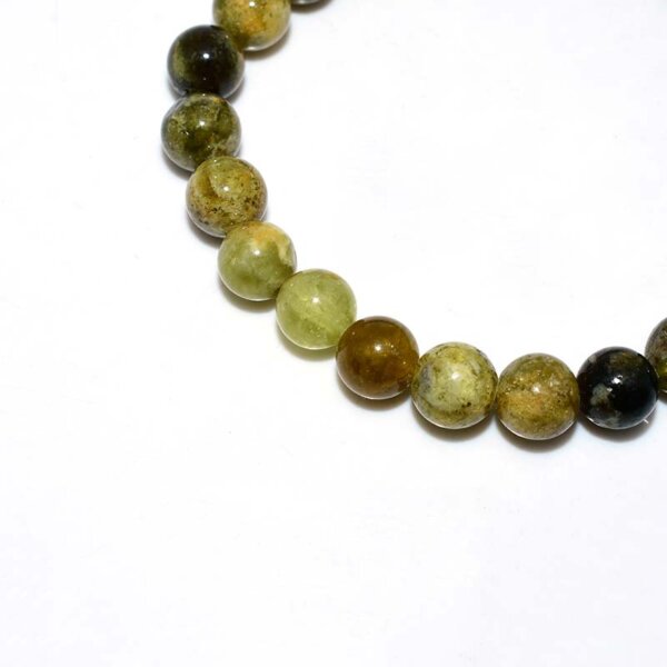 Close-up of Green Garnet Bracelet beads highlighting natural patterns