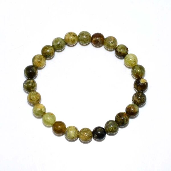 Single Green Garnet Bracelet in round formation with earthy green beads
