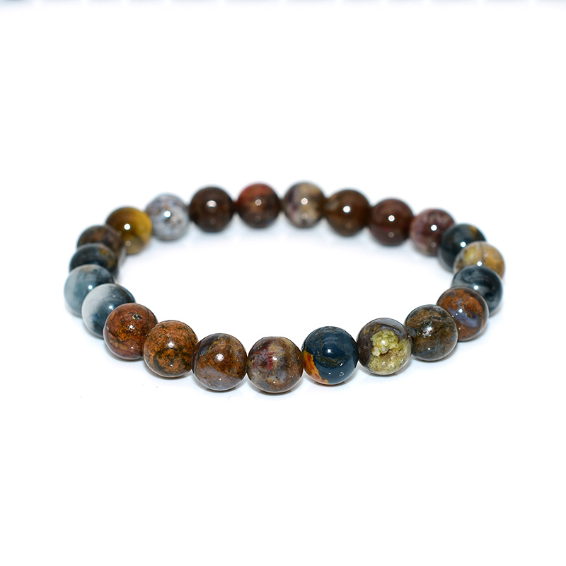 Side view of Pietersite Bracelet showing natural variations in blue, gold, and brown