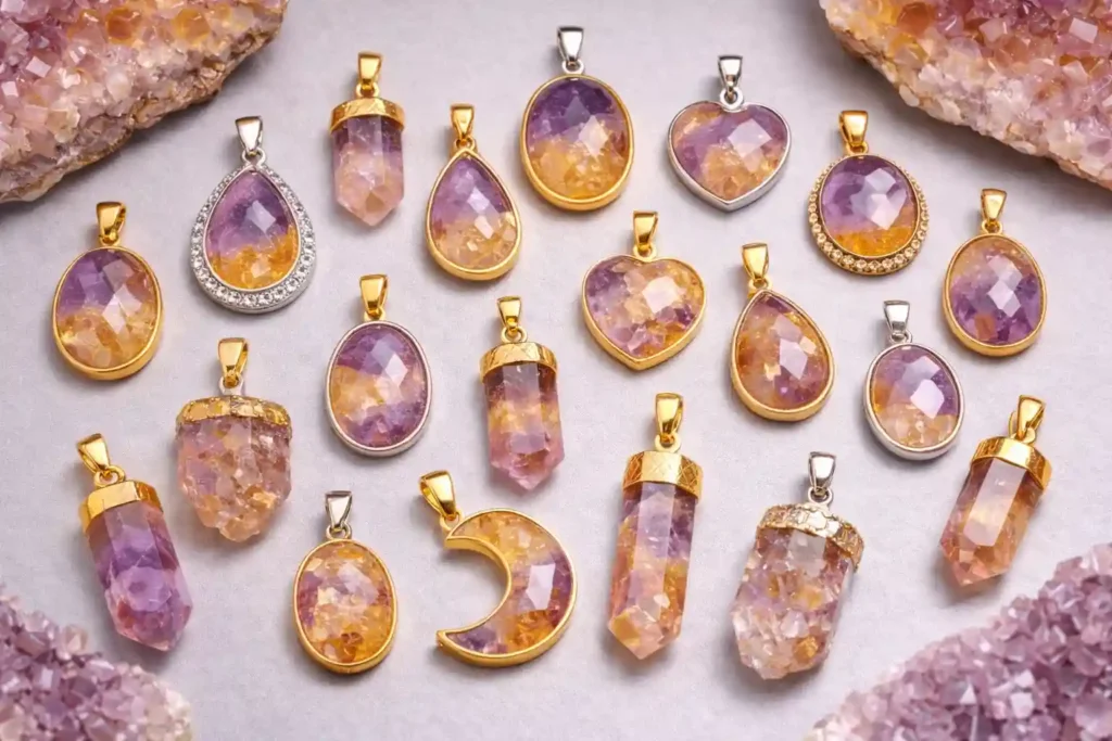 Ametrine meaning highlighted in ametrine pendant charms featuring distinct purple and yellow zones