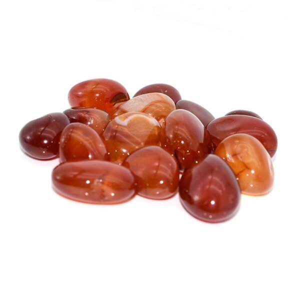 Mixed orange-red Tumbled Carnelian crystals, polished and glossy finish