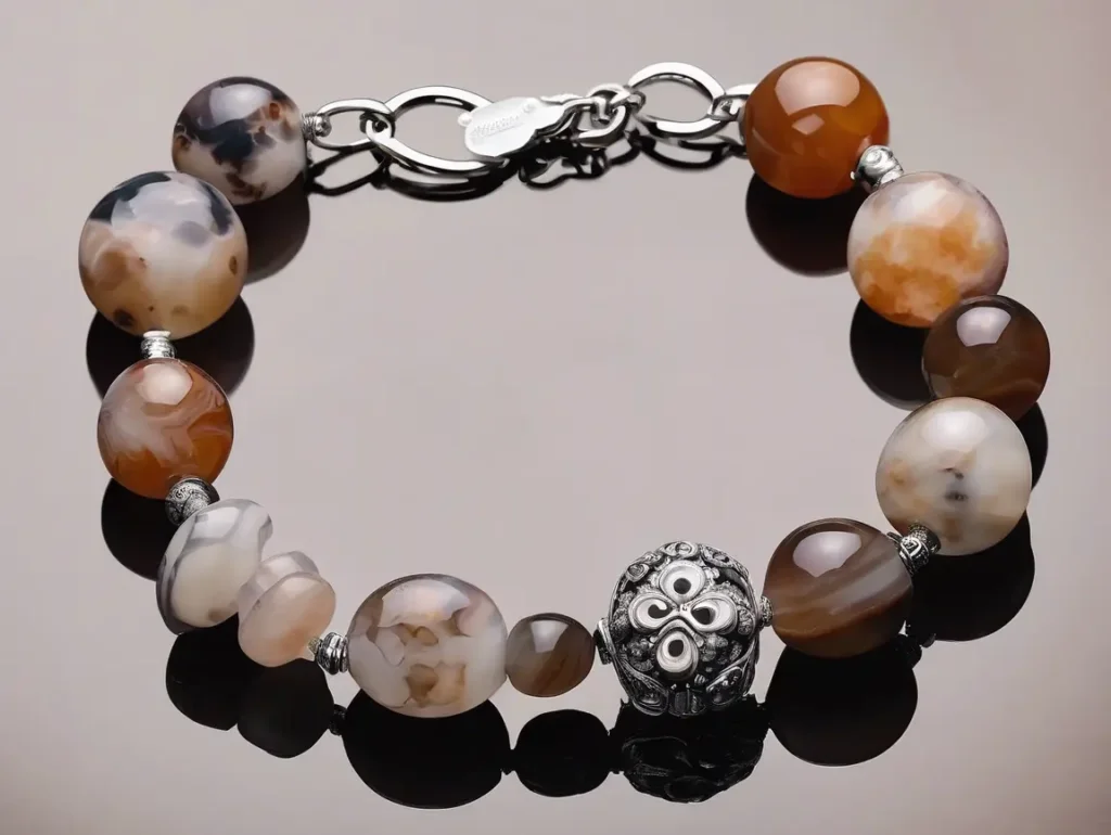 Polished Flower Agate Meaning bracelet with silver clasp and earthy stone tones