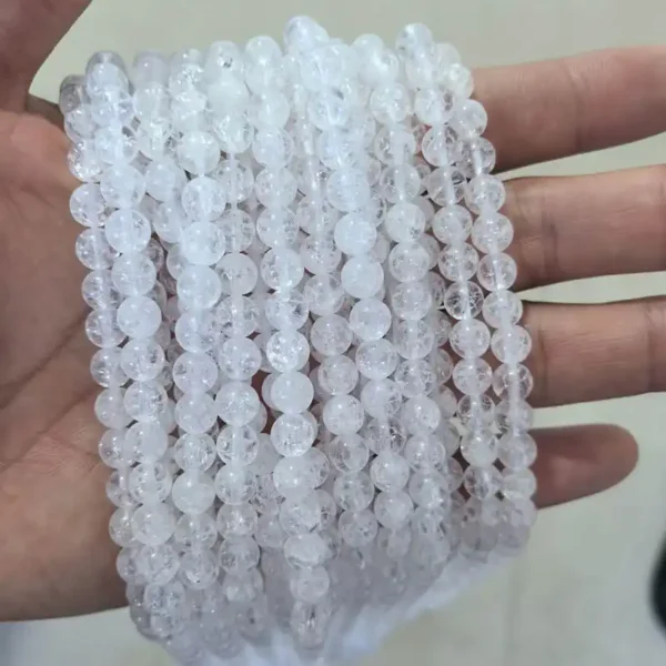 Clear Crackle Quartz beads 6mm, natural sparkling quartz crystals