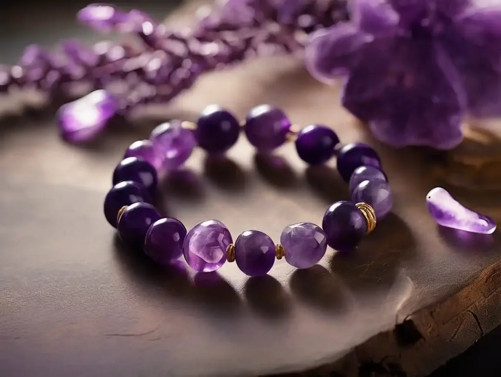 Amethyst Bracelet Meaning shown in round bead bracelet design