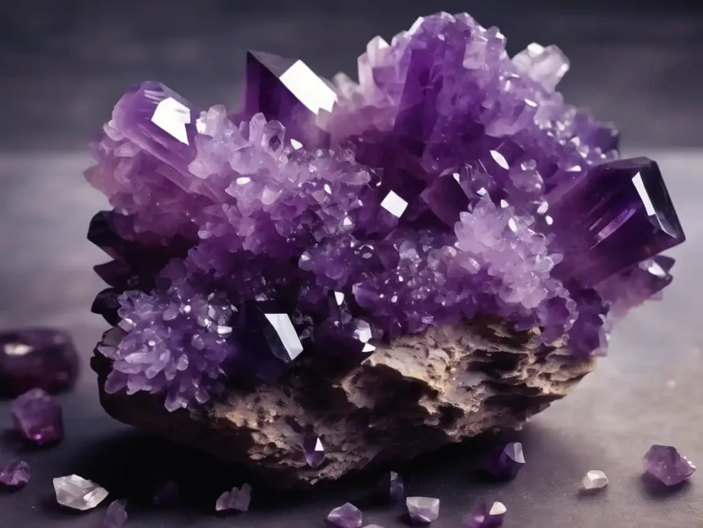 Amethyst Bracelet Meaning with raw purple amethyst crystal cluster