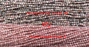 Rhodochrosite beads comparison, Grade A vs AB quality