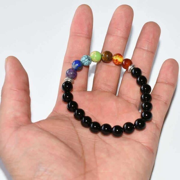 Black Tourmaline Chakra Bracelet stacked style showing multiple strands together