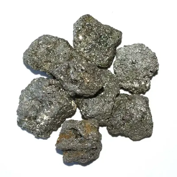 Natural pyrite cluster in hand, metallic golden raw pyrite crystal
