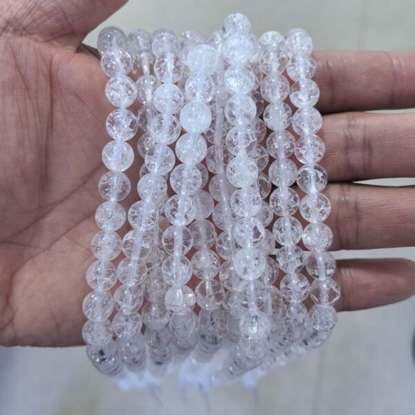 Cracked Clear Quartz Crystal beads 8mm size, sparkling natural crystal