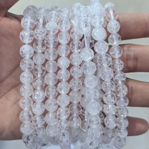 Cracked Clear Quartz Crystal beads 10mm size, natural crackle pattern