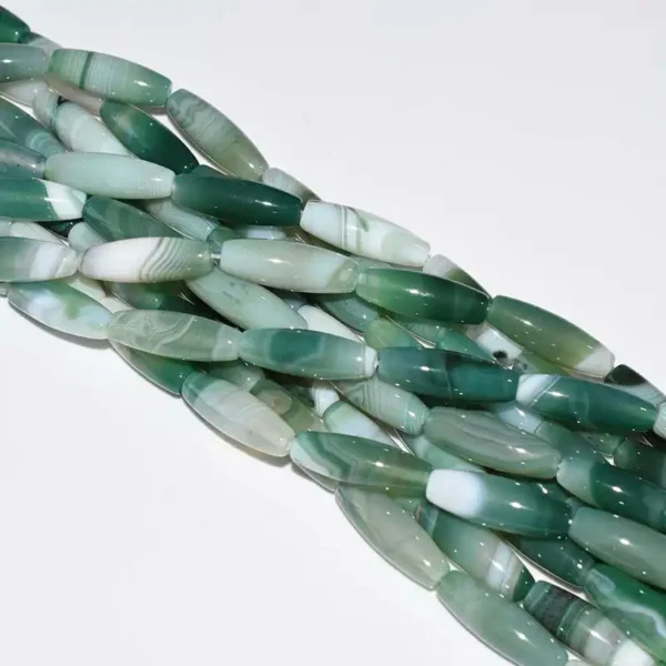 Green 10x30mm Striped Agate Beads banded gemstone strands