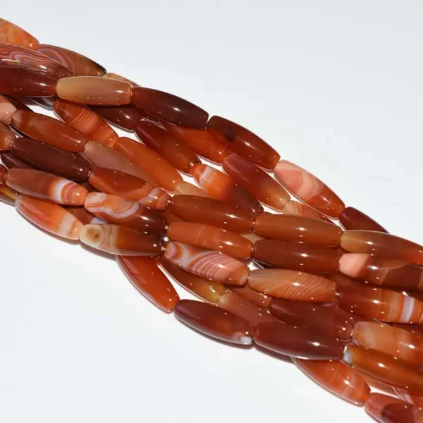 Red 10x30mm Striped Agate Beads polished elongated beads