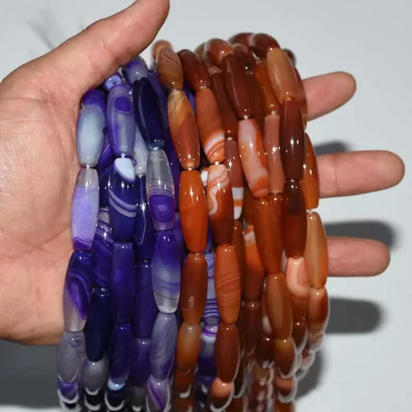10x30mm Striped Agate Beads in purple and brown for jewelry making