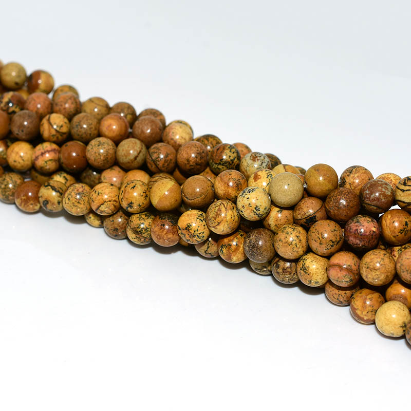 Round Picture Jasper Beads with natural earthy patterns.