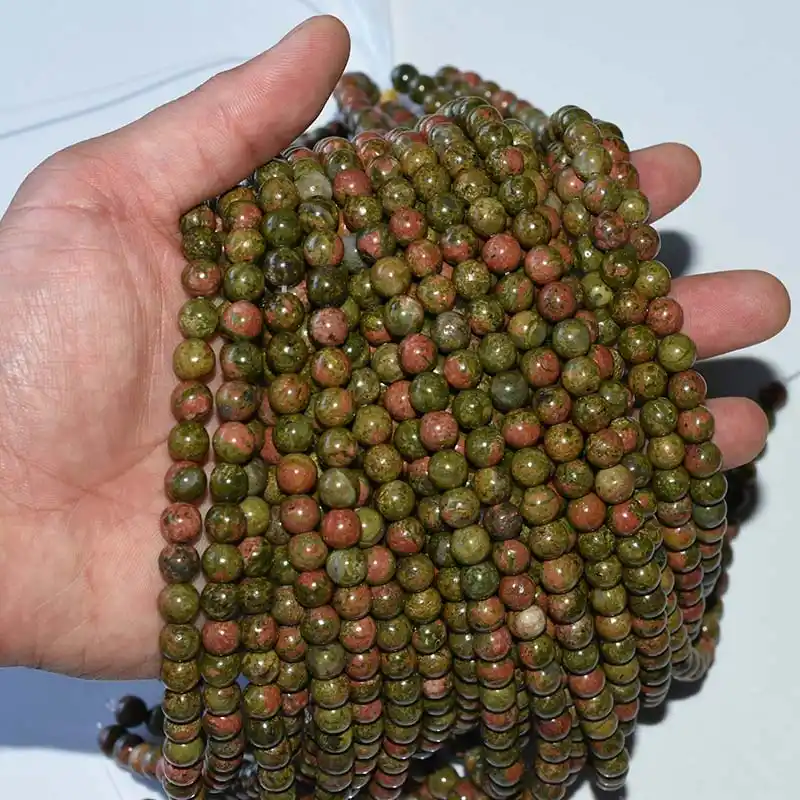 Unakite Beads on hand, mixed green and pink-orange tones