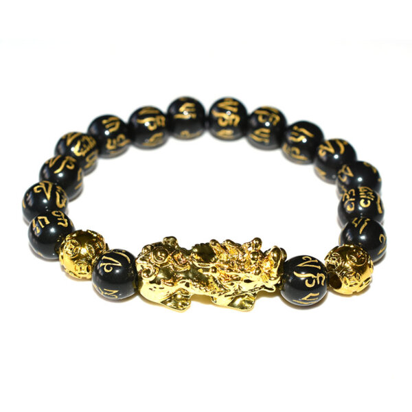 Feng Shui Obsidian Bracelet with golden Pixiu charm