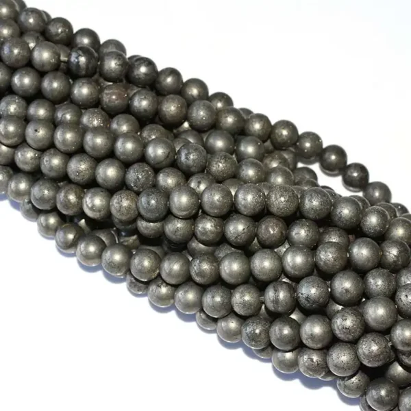 10mm pyrite beads wholesale—large round strands that add strong presence to statement necklaces.