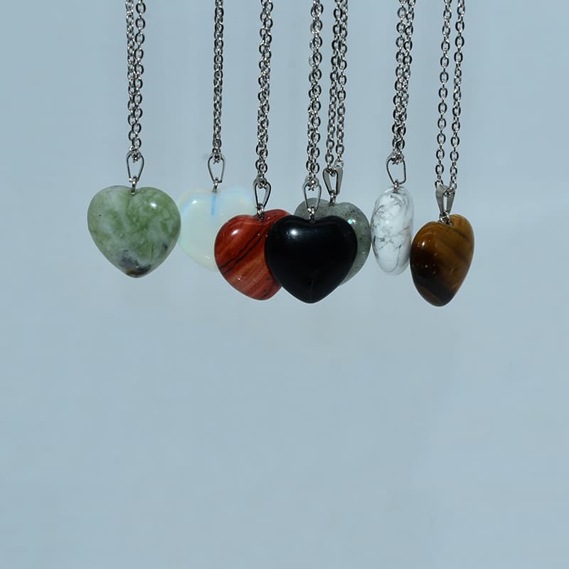 20mm Heart Stone Necklace with natural gemstone heart pendant on stainless steel chain