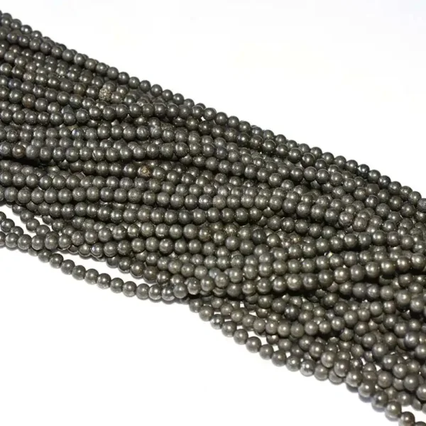 4mm pyrite beads wholesale—tiny round strands with metallic gold luster for delicate bracelets and necklaces.