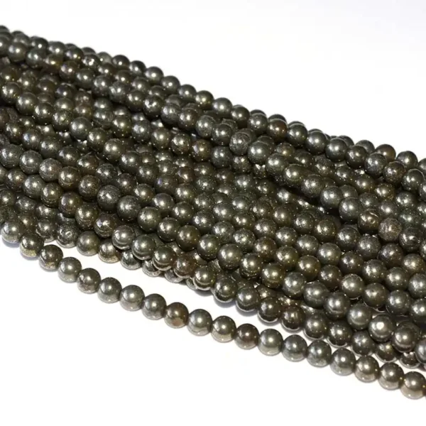6mm pyrite beads wholesale—uniform round strands with reflective finish for everyday jewelry making.