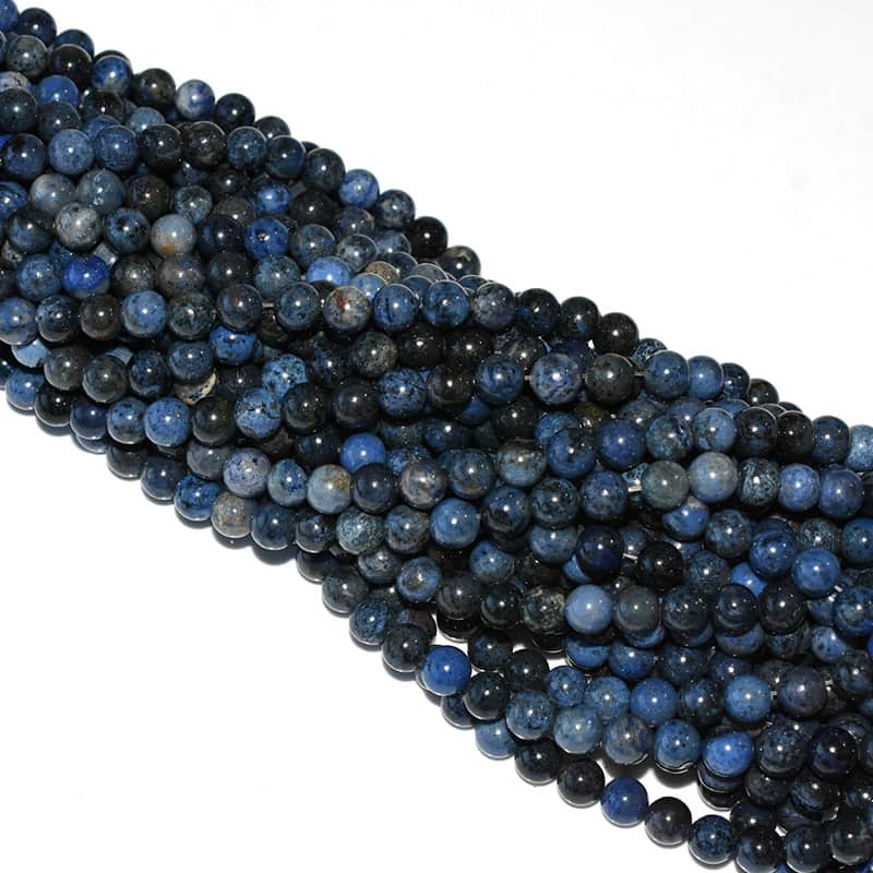 8mm Dumortierite Beads with natural blue fibers and fine polish, perfect for elegant jewelry making