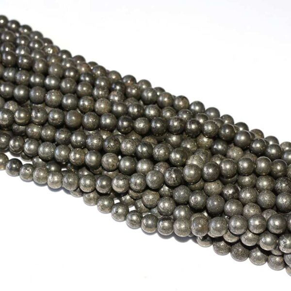 8mm pyrite beads wholesale—popular size with bold metallic shine for bracelets and mala designs.