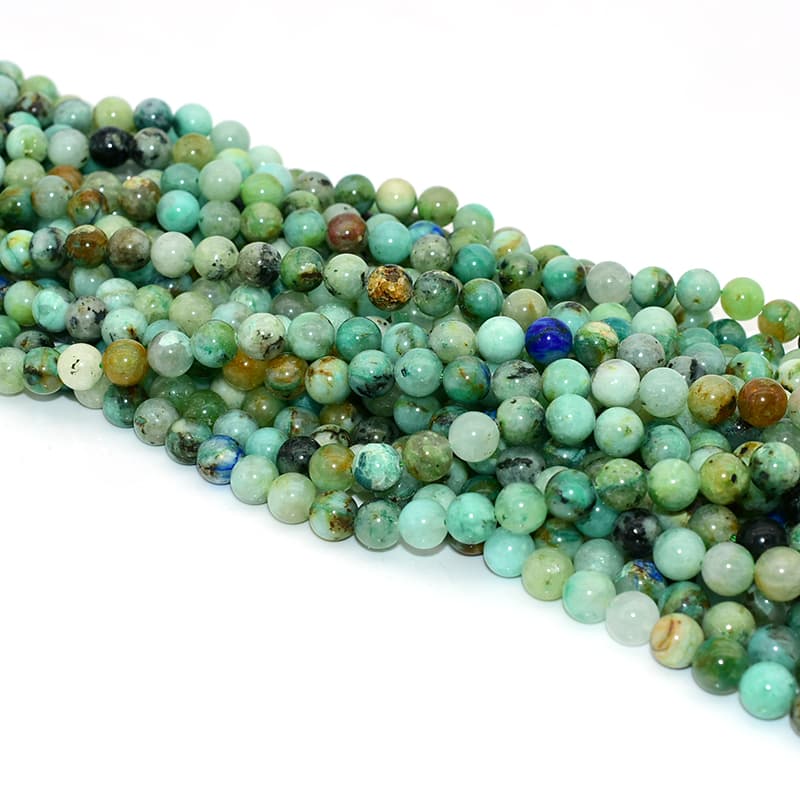 Azurite Chrysocolla Beads 8mm close-up, vivid blue-green natural gemstone beads for handmade jewelry