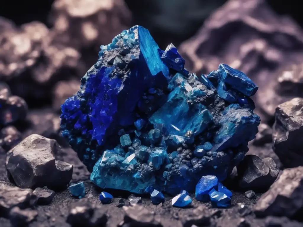 Azurite Malachite Meaning – Close-up details of raw Azurite crystal with rich blue-green patterns