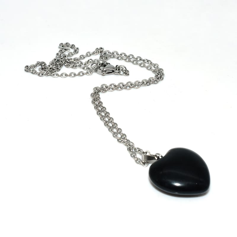 Black Obsidian Heart Stone Necklace featuring polished black gemstone heart pendant