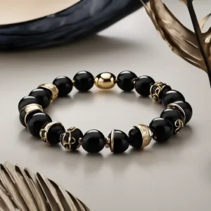 Elegant Black Onyx bracelet with charm symbolizing strength and protection — a beautiful accessory that highlights Black Onyx Benefits.
