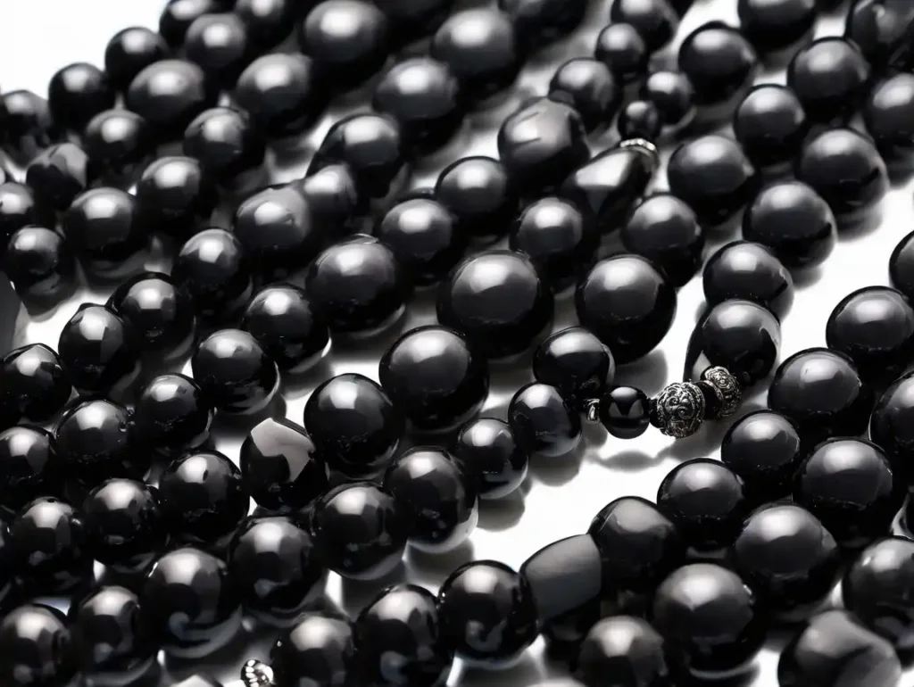 Black Onyx mala necklace designed for meditation and grounding energy — experience calmness and clarity through Black Onyx Benefits.